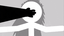 a stick figure is being punched in the face by a hand .