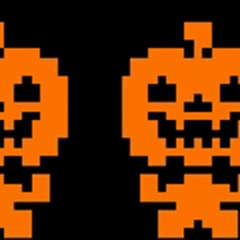 it looks like a pixel art of a pumpkin with a face .