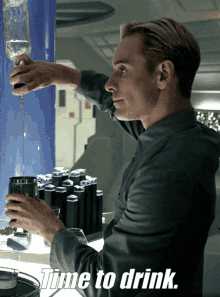 Michael Fassbender Time To Drink GIF - Michael Fassbender Time To Drink Drink GIFs