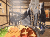 a cartoon character is cooking a meal in a kitchen