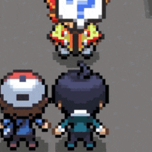 a pixel art drawing of a butterfly with a question mark