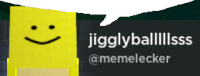 a yellow smiley face with a speech bubble above it that says jigglyballssss
