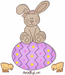 a bunny sitting on top of an easter egg
