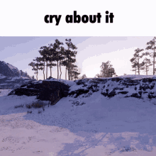 a picture of a snowy landscape with the words cry about it