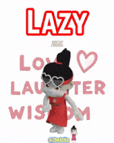 a cartoon girl wearing a headband that says lazy