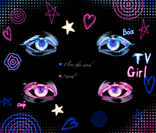 a drawing of a girl 's eyes with the words " i love this word " on the bottom