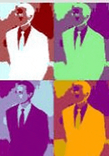 a collage of four images of men in suits and ties in different colors .