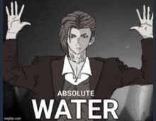 a black and white drawing of a man with the words " absolute water " below him