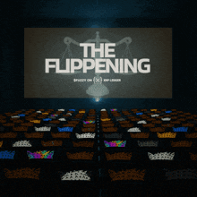a movie called the fluppening is being shown in an auditorium
