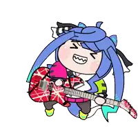 a cartoon drawing of a girl holding a red and white guitar
