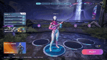 a screenshot of a video game with a play button in the middle