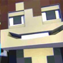 a close up of a minecraft character 's face with a smile .