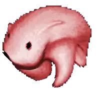 a pixel art drawing of a pink fish with a long tail