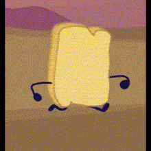 a cartoon drawing of a slice of bread with arms and legs .
