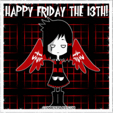 a cartoon girl with red wings and the words happy friday the 13th