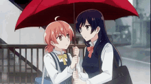bloom into you anime lesbians rain umbrella