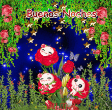 a greeting card that says buenas noches with a bunch of flowers