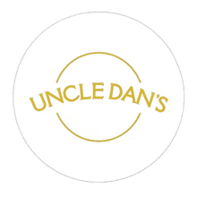 a white circle with the word uncle dan 's in gold letters