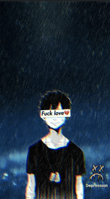 a man with a sticker on his face that says fuck love