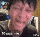 a close up of a person 's face with the words 10yaa annie on the bottom right