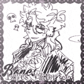 a black and white drawing of a person with the name bones viktor on it