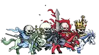 a pixel art of a group of skeletons holding swords