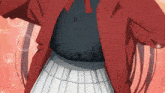 a girl with long hair is wearing a red jacket and a white plaid skirt