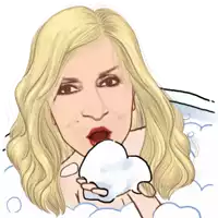 a cartoon drawing of a woman holding a white object