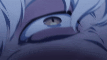 a close up of a person 's face with a purple background