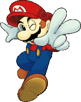 a cartoon drawing of mario wearing a red hat with a m on it
