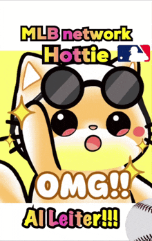 an advertisement for mlb network hottie shows a cat with sunglasses on