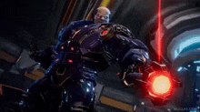 a video game character is holding a red object in his hand and saying success .