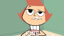 a cartoon character has the word fine written on it