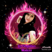 a picture of a woman with the words los pingüinos misticos written on it