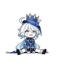a drawing of a girl with blue hair and a crown on her head
