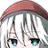 a close up of a person 's face with a red hat .