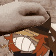 a close up of a person 's face with a cartoon character 's face visible .