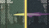 a drawing of a fence with a yellow border and a purple border