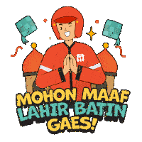 a cartoon of a man with the words mohon maaf lahir batin gaes written below him