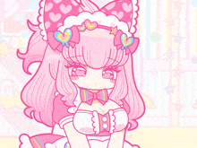 a cartoon girl with pink hair and hearts on her head