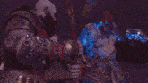 a video game character is being struck by a lightning bolt .