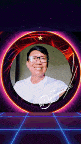 a picture of a man in a circle with the words " voy es canto " on the bottom right