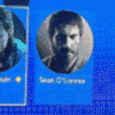 a picture of a man with a beard on a blue background