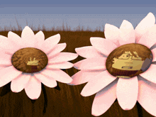 a cartoon drawing of two flowers with a person 's face on them