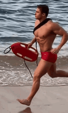 lifeguard muscular guy jogging baywatch bodybuilder