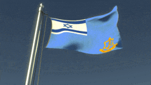 a blue and white flag with a yellow star and the words ' israeli army ' on it