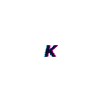 the letter k is displayed in a glitch effect