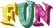 a pixel art illustration of the word fun in three different colors .