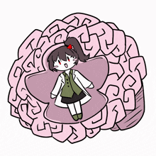 a cartoon drawing of a girl in a lab coat sitting inside of a brain