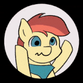 a cartoon drawing of a person with a blue eye and red hair